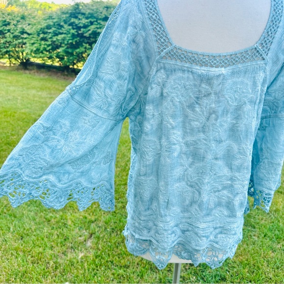 DEMOCRACY cold shoulder blouse lace detail subtle embroidery print Small - Picture 5 of 16